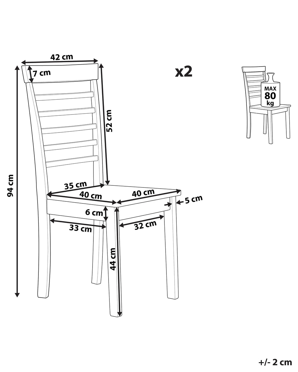 Lot de 2 chaises de salle à manger Bois Blanc