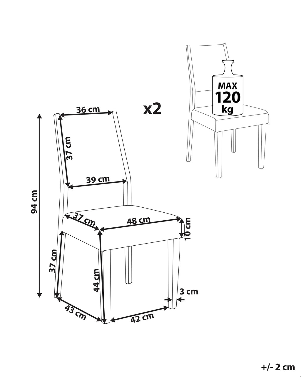 Lot de 2 chaises de salle à manger Bois Gris