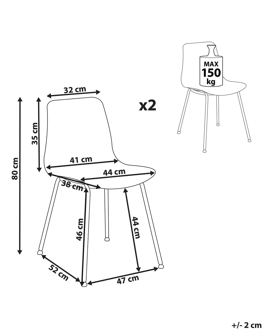 Lot de 2 chaises de salle à manger en polypropylène blanc