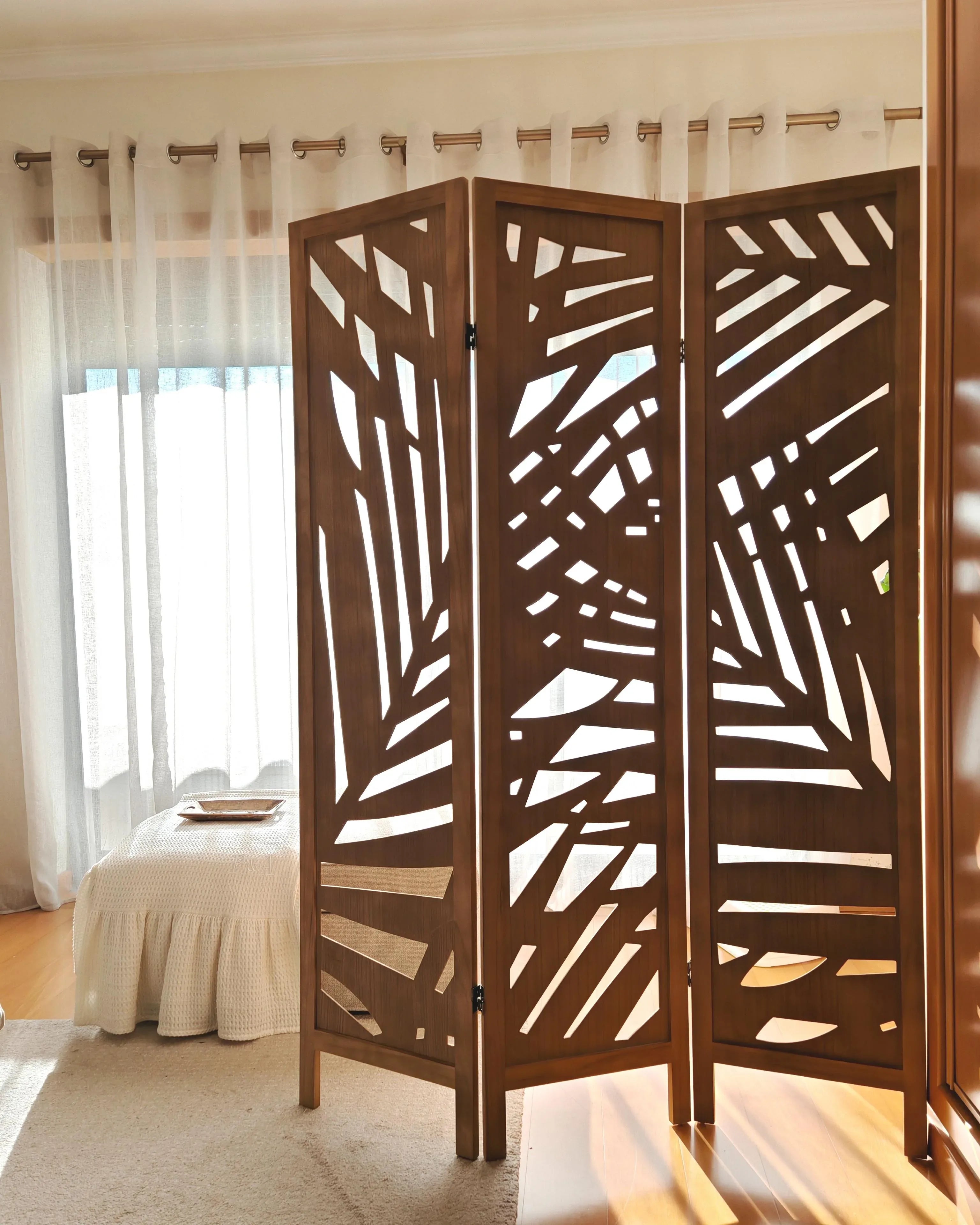 Séparateur de pièce à 3 panneaux marron clair 122x170 cm