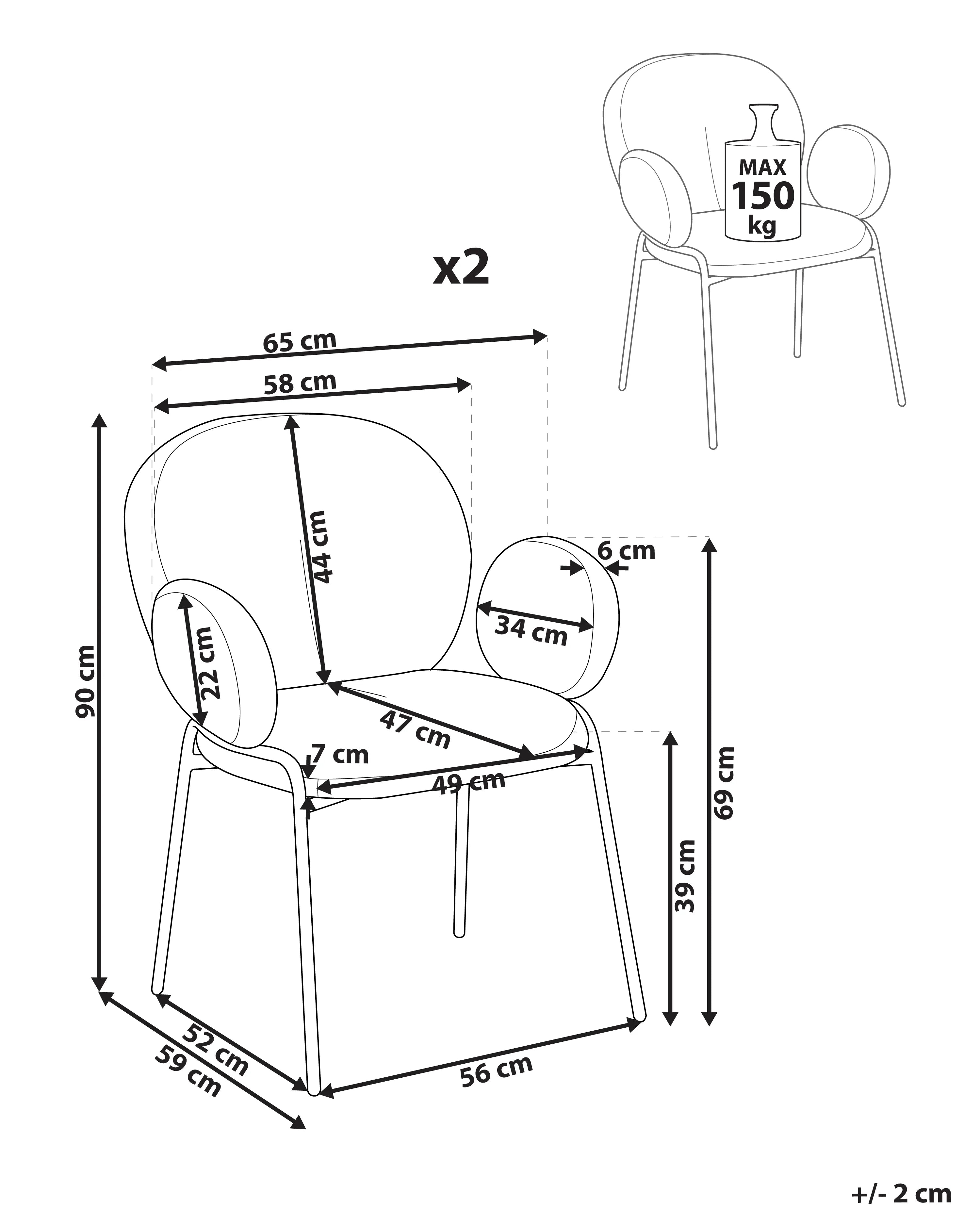 Lot de 2 chaises de salle à manger Bouclette Vert clair