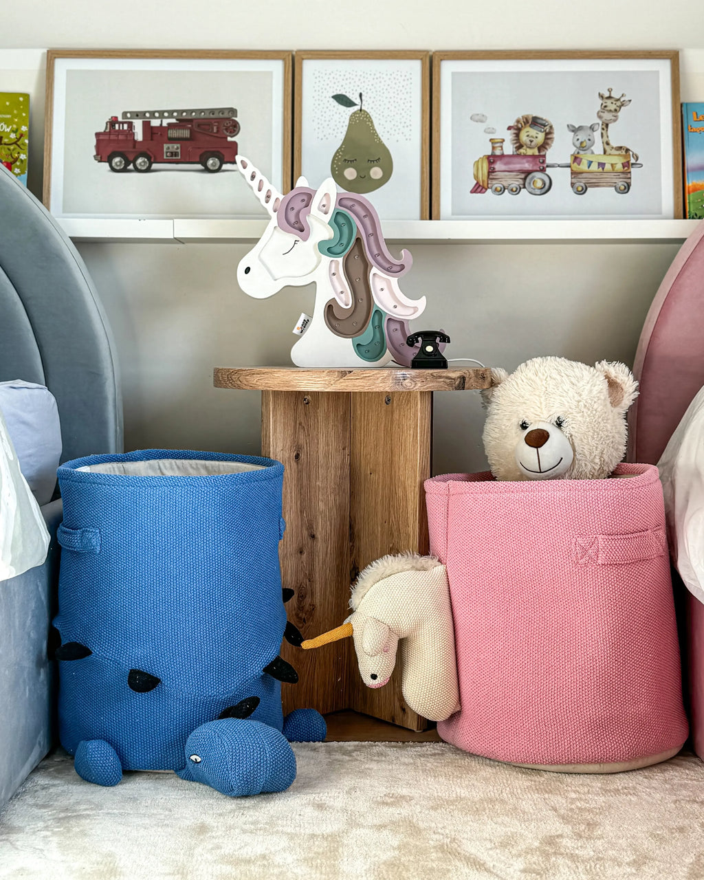 Corbeille à jouets pour enfants Licorne Coton Rose