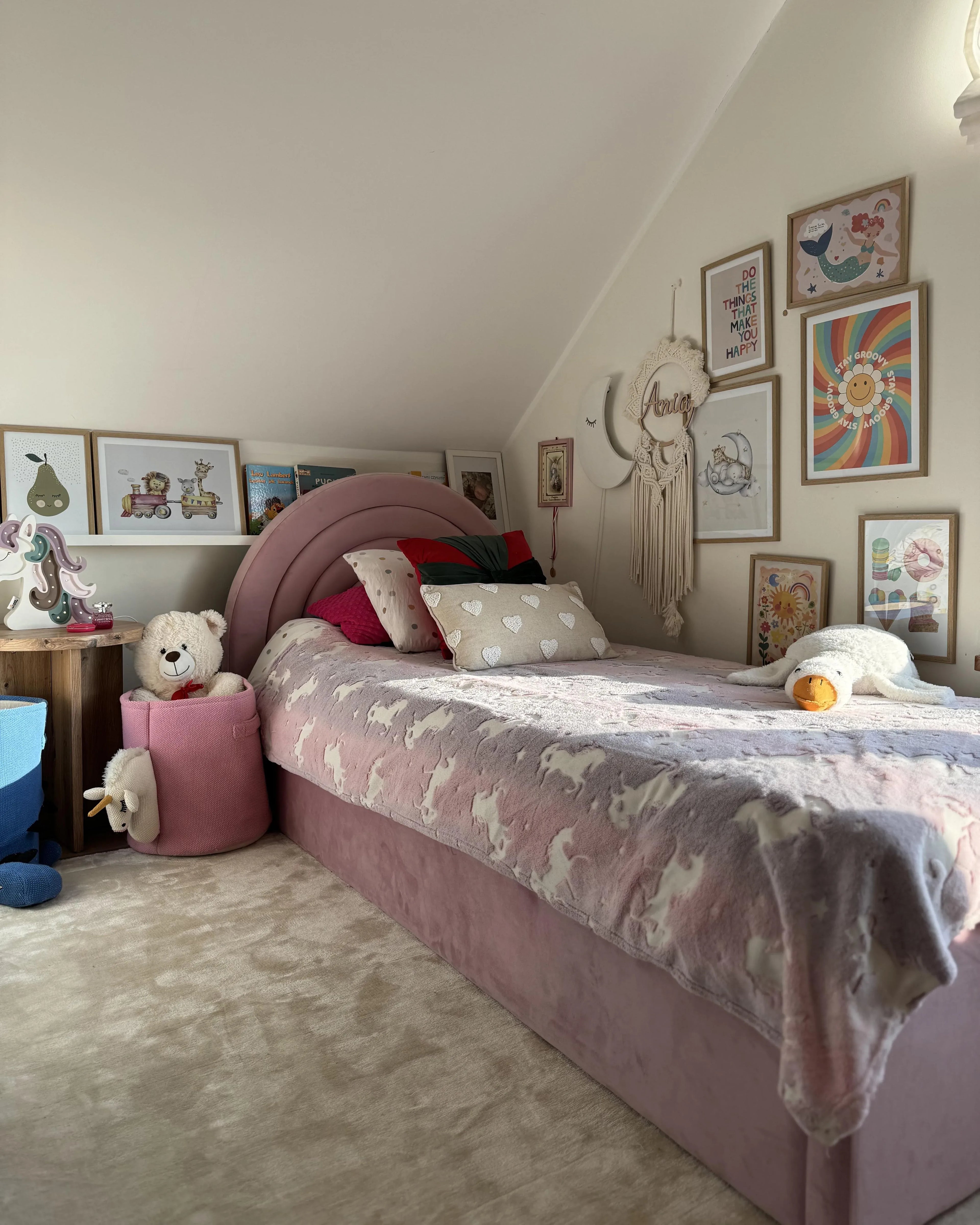 Corbeille à jouets pour enfants Licorne Coton Rose