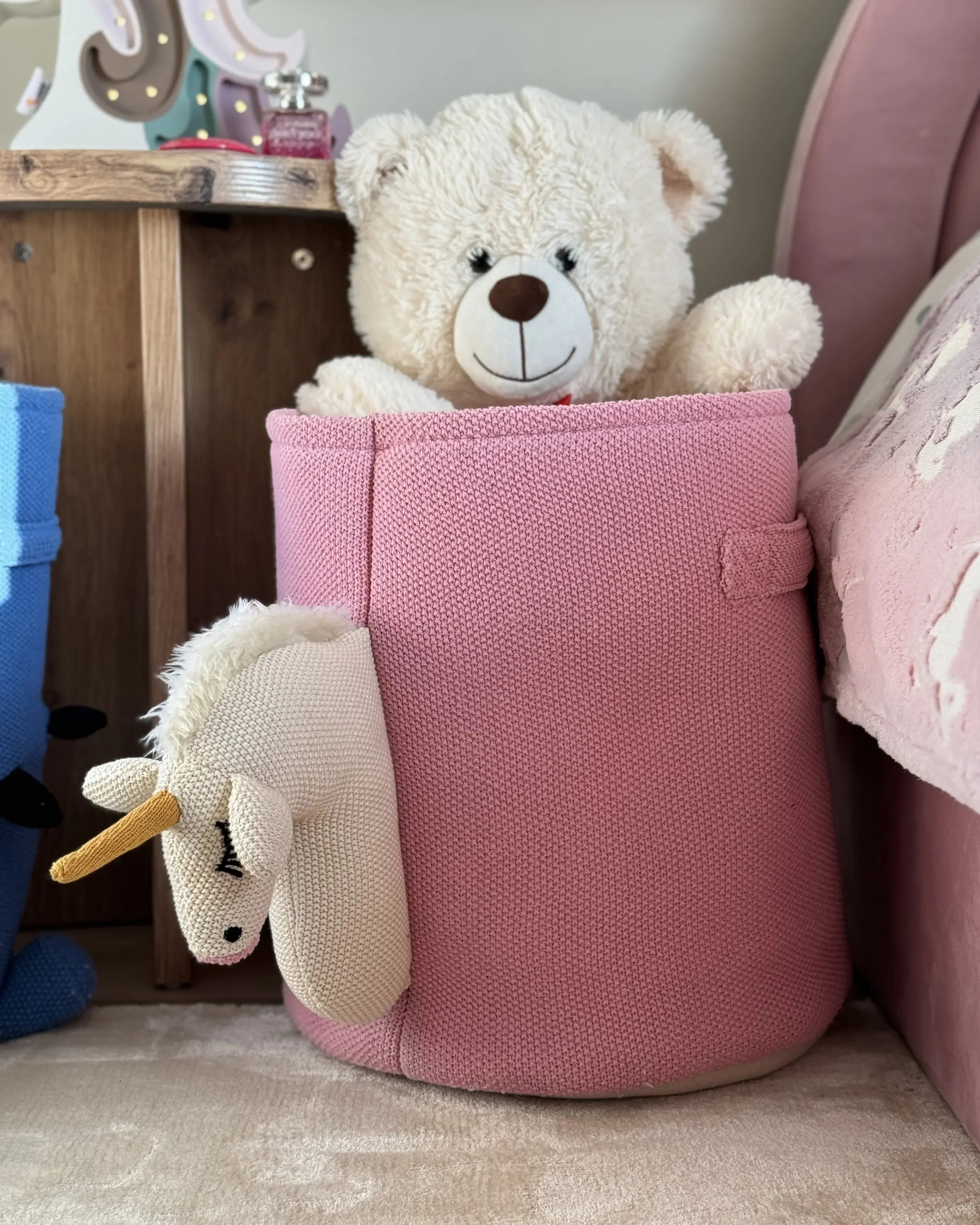 Corbeille à jouets pour enfants Licorne Coton Rose