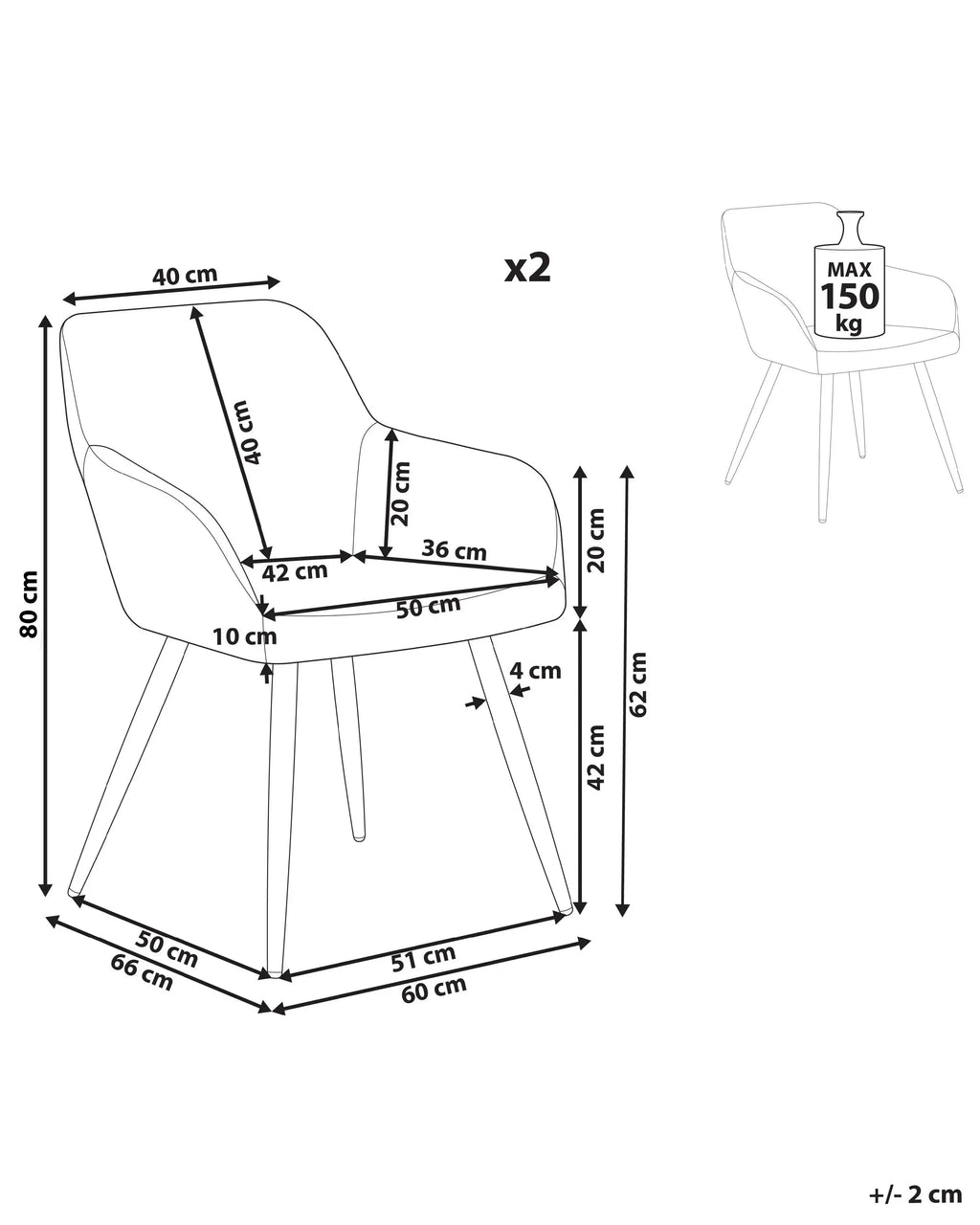Lot de 2 chaises de salle à manger bouclées blanc cassé