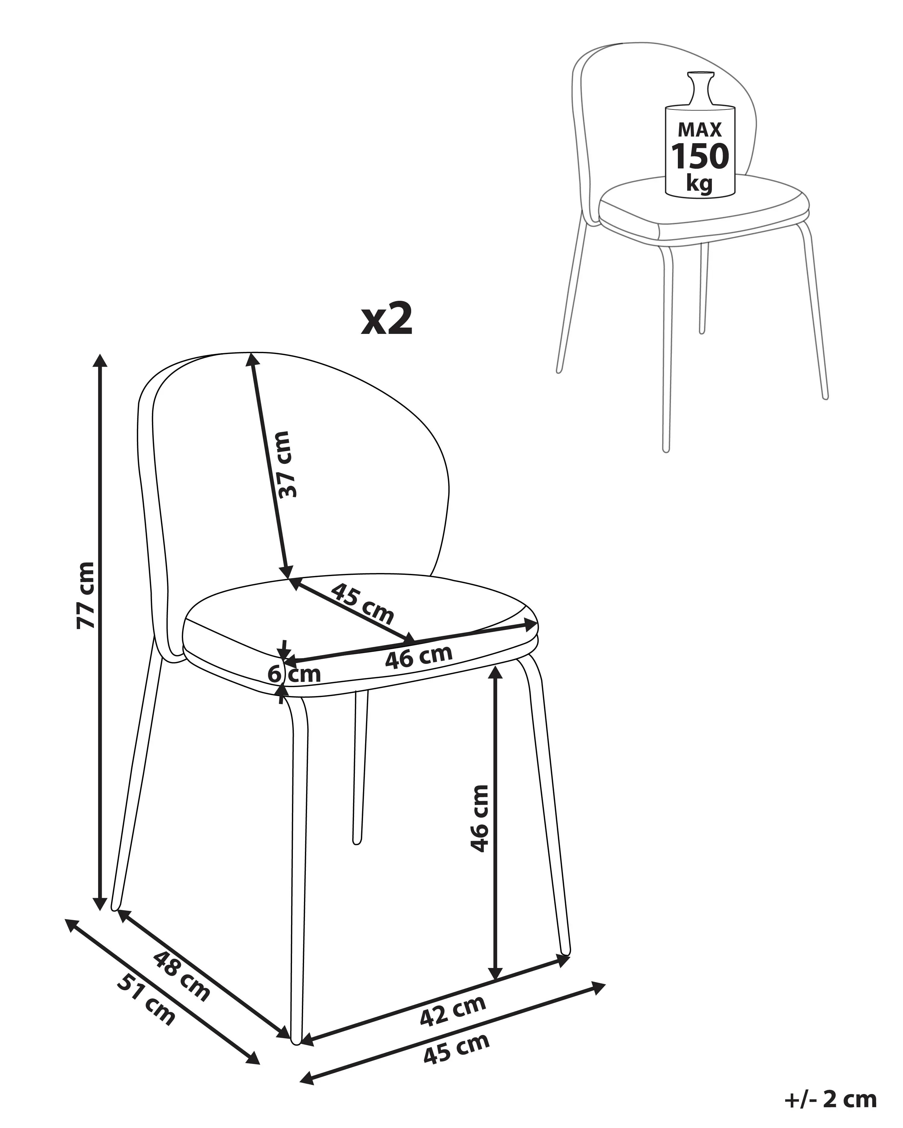 Lot de 2 chaises de salle à manger Tissu Beige