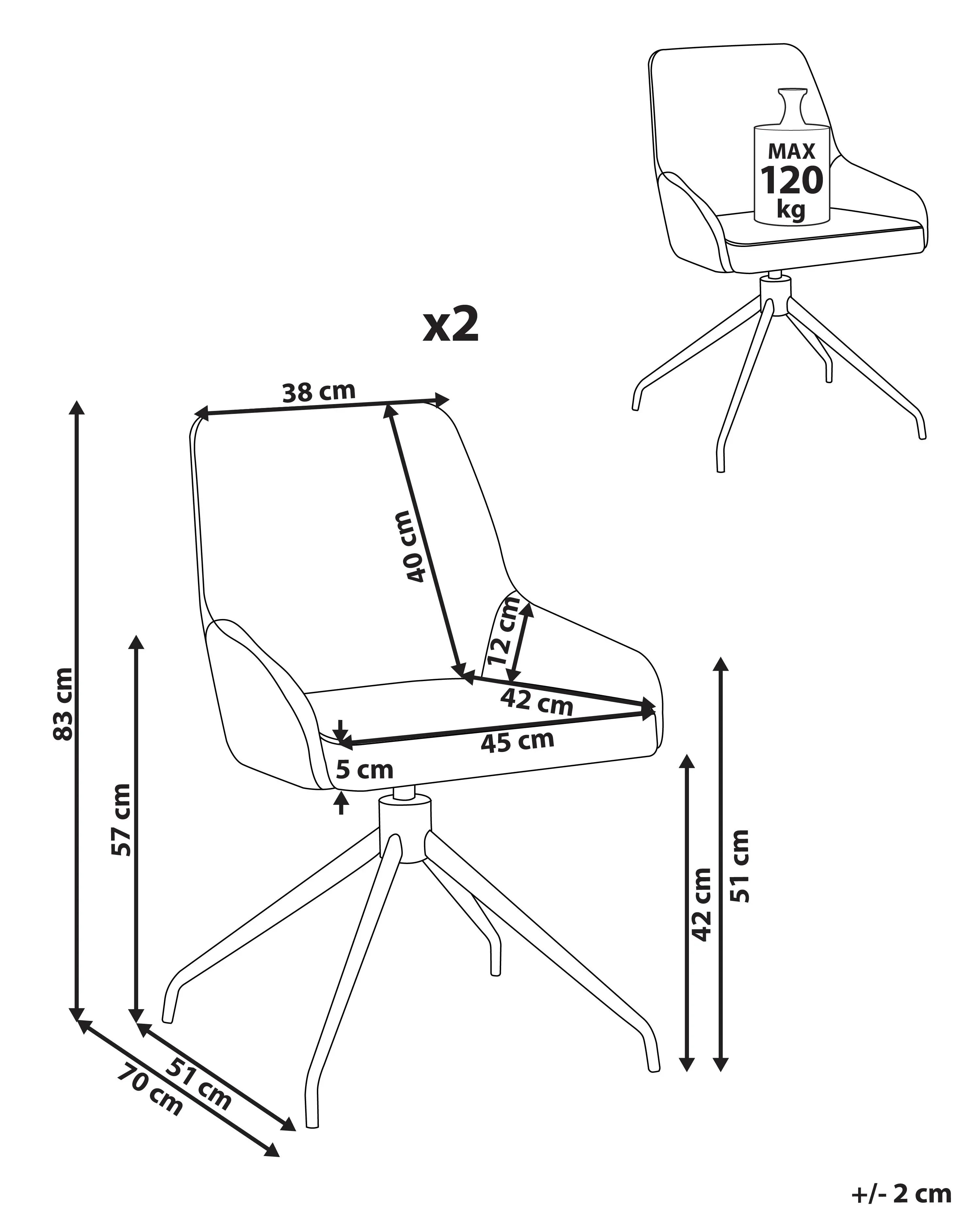 Lot de 2 chaises de salle à manger pivotantes en tissu blanc cassé