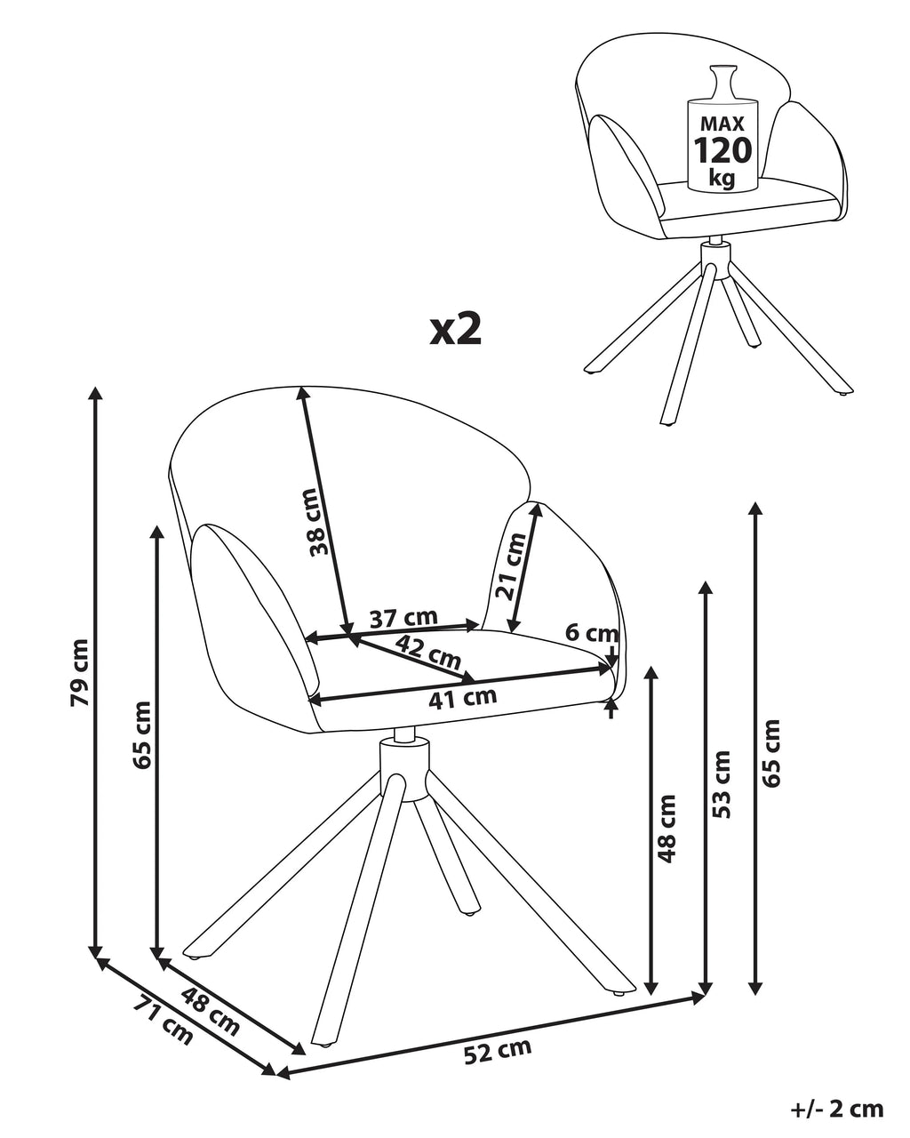 Lot de 2 chaises de salle à manger pivotantes en tissu blanc cassé avec accoudoirs