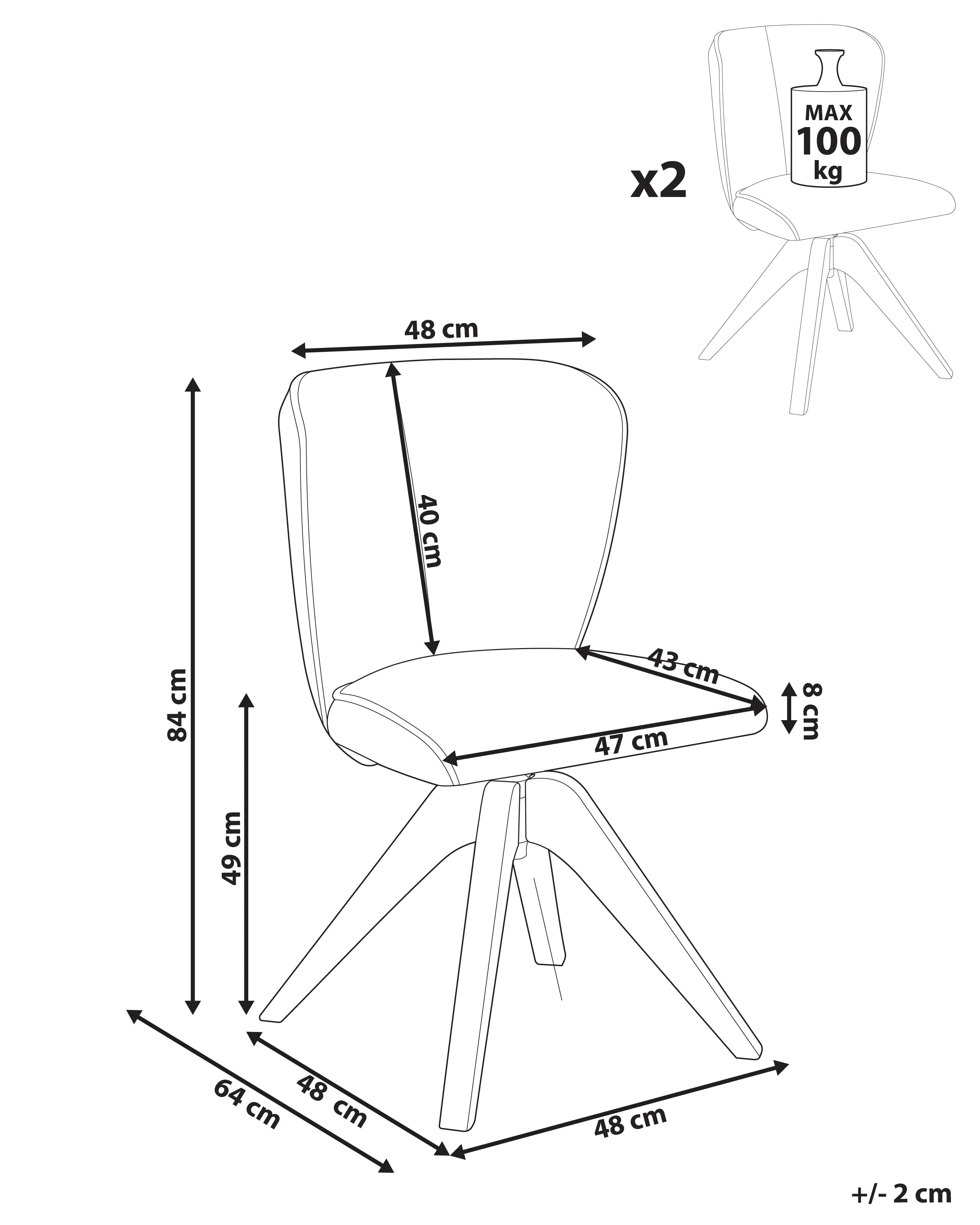 Lot de 2 chaises de salle à manger Tissu Beige clair
