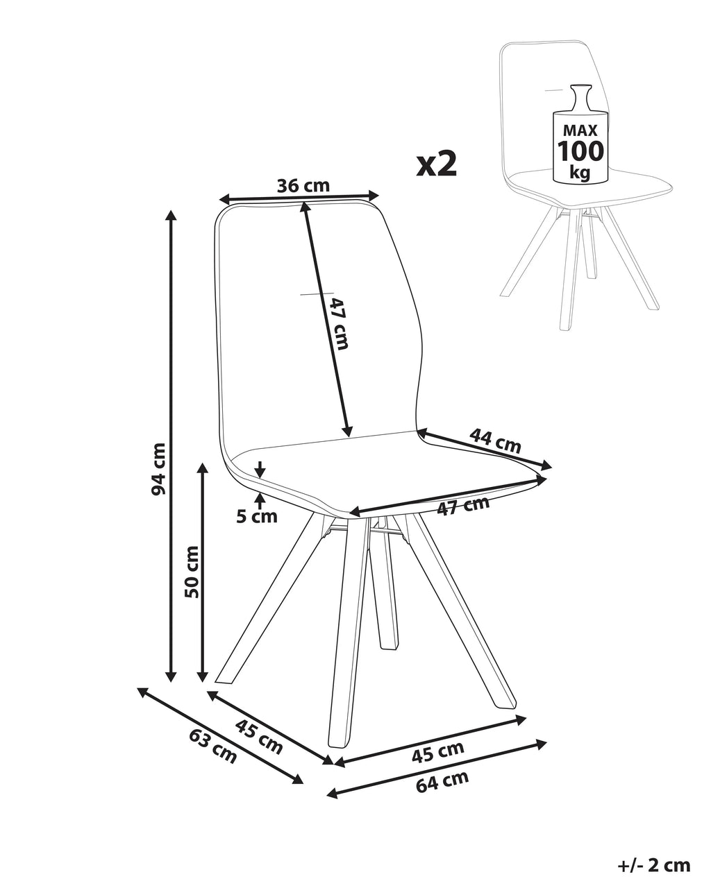 Lot de 2 chaises de salle à manger bouclées blanc cassé avec accoudoirs