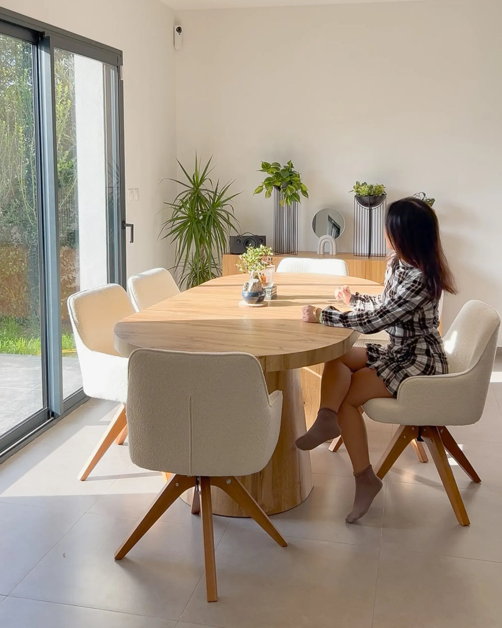 Lot de 2 chaises de salle à manger larges Bouclé blanc cassé