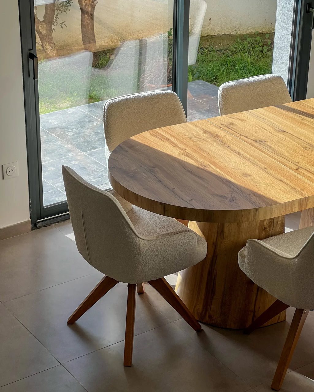 Lot de 2 chaises de salle à manger larges Bouclé blanc cassé